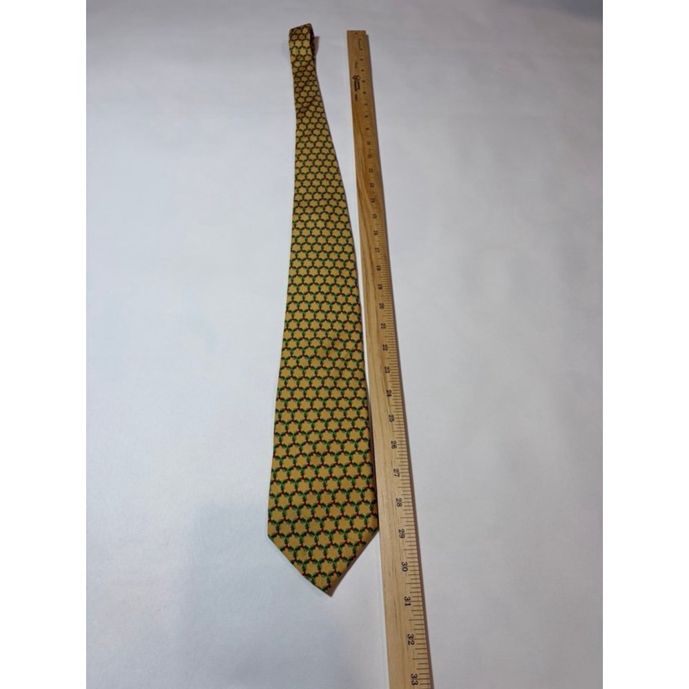 Brooks Brothers Makers Silk Tie Gold Green Geometric Lattice USA Prep - Picture 2 of 6